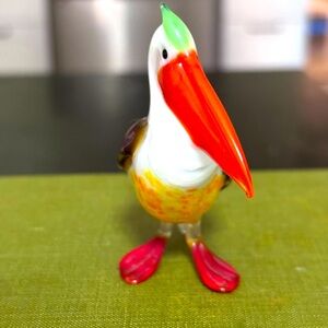 Handblown Glass Pelican Figurine. Murano Glass.